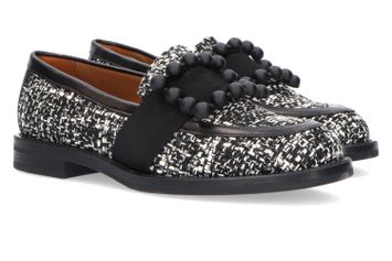 Zwart witte bouclé mocassins Frau