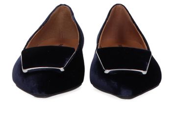 Donkerblauwe velours ballerina's met scherpe punt Frau