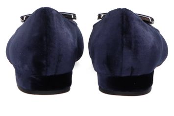 Donkerblauwe velours ballerina's met scherpe punt Frau