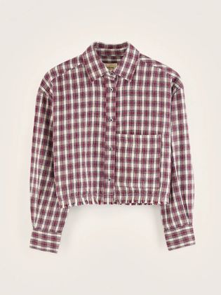 Bellerose Ecru cropped katoenen blouse met bordeaux print Higgle