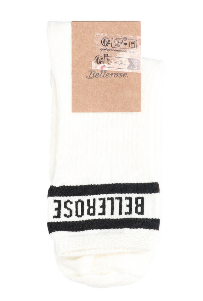 Ecru kousen met zwarte tekst Vige Bellerose