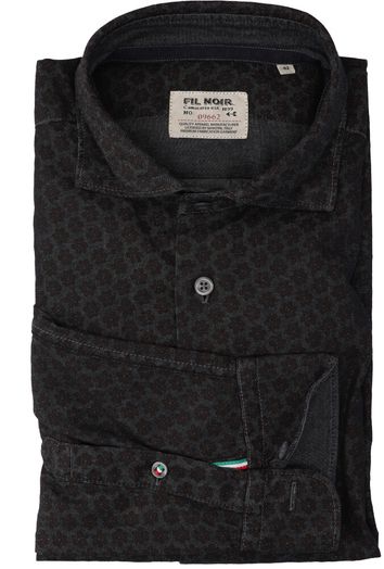 Zwart katoenen hemd ( slim fit) met bloemenprint en lange mouwen Fil Noir