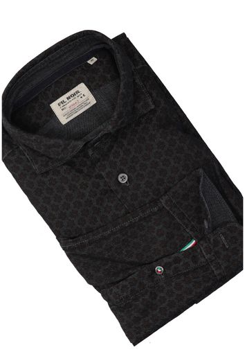 Zwart katoenen hemd ( slim fit) met bloemenprint en lange mouwen Fil Noir