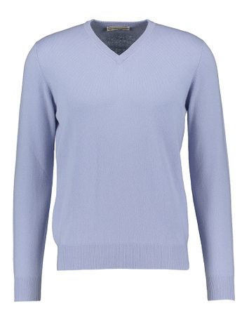 Lichtblauwe trui met v-hals in kasjmier Cashmere Company 