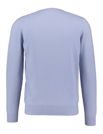 Lichtblauwe trui met v-hals in kasjmier Cashmere Company 