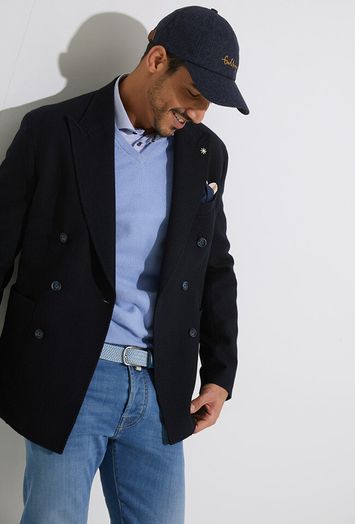 Lichtblauwe trui met v-hals in kasjmier Cashmere Company 