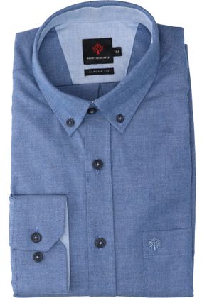 Martin Maple Jeansblauwe katoenen hemd ( regular fit) met lange mouwen