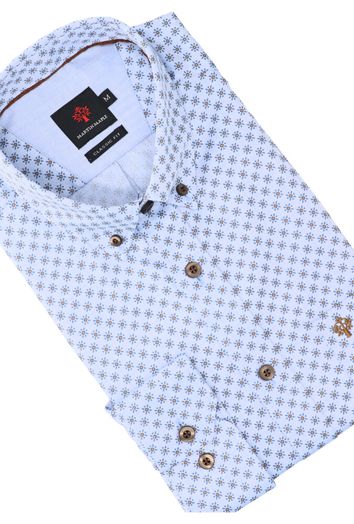 Lichtblauw katoenen hemd ( regular fit) met bloemen en lange mouwen Martin Maple