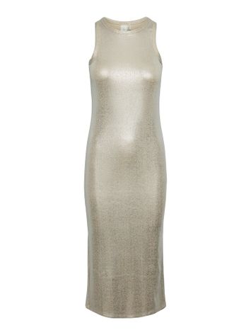 Beige aansluitende jurk met zilveren glans Yasracci Y.A.S