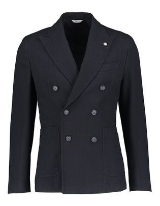 Manuel Ritz Donkerblauwe blazer met visgraatmotief en dubbele knopenrij