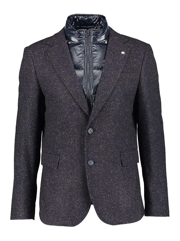 Blauwe wollen gespikkelde jas met afneembare binnenkant Manuel Ritz