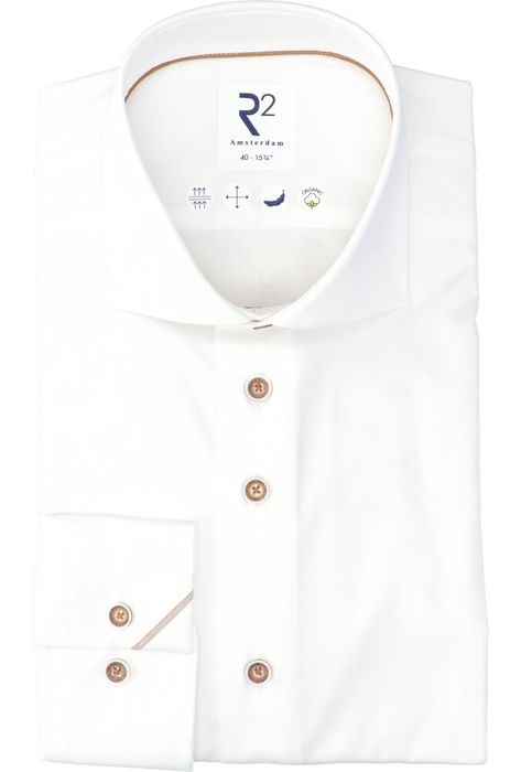 Wit katoenen hemd ( regular fit) en lange mouwen R2