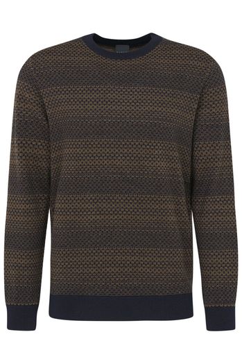 Blauw en bruine pull met motief en ronde hals Bugatti