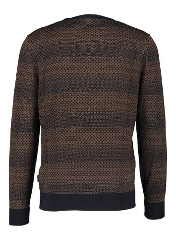 Blauw en bruine pull met motief en ronde hals Bugatti