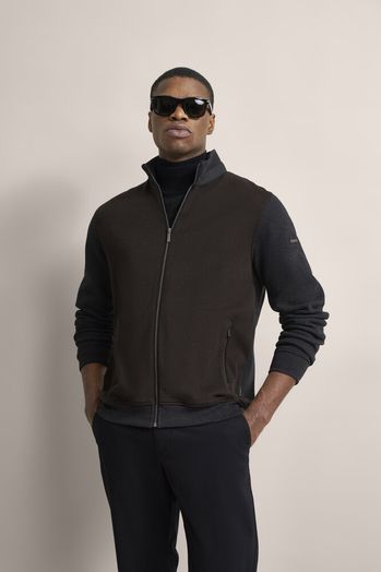 Bruine geruite gilet met grijze mouwen Bugatti
