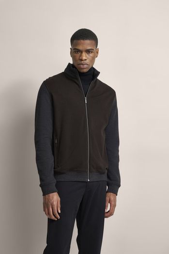 Bruine geruite gilet met grijze mouwen Bugatti