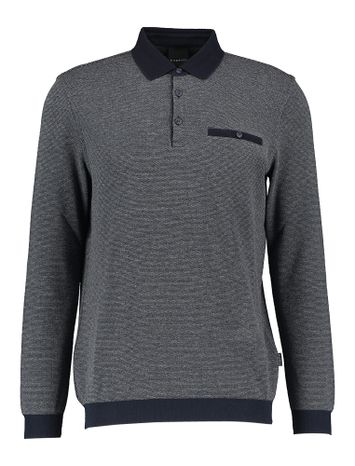 Donkerblauwe polo met lange mouwen en motief Bugatti