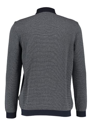 Donkerblauwe polo met lange mouwen en motief Bugatti