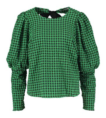 Zwart en groene blouse in dambordpatroon met speciale mouwen Co'Couture