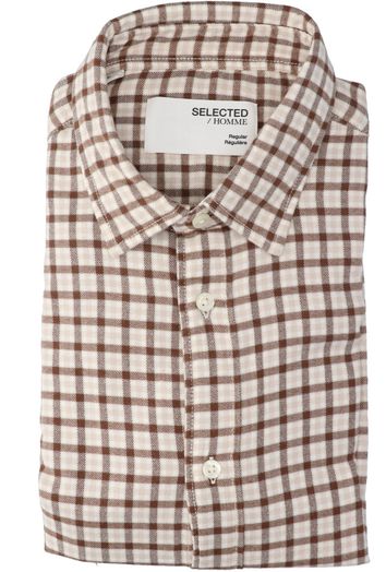 Beige flanel hemd ( regular fit) met ruiten en lange mouwen Selected