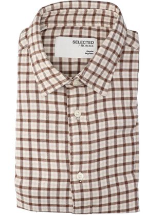 Selected Beige flanel hemd ( regular fit) met ruiten en lange mouwen