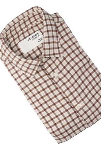 Beige flanel hemd ( regular fit) met ruiten en lange mouwen Selected
