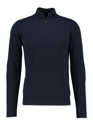 Donkerblauwe wollen pull met korte rits Altobello