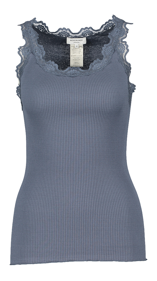 Blauwe top met kant Rosemunde