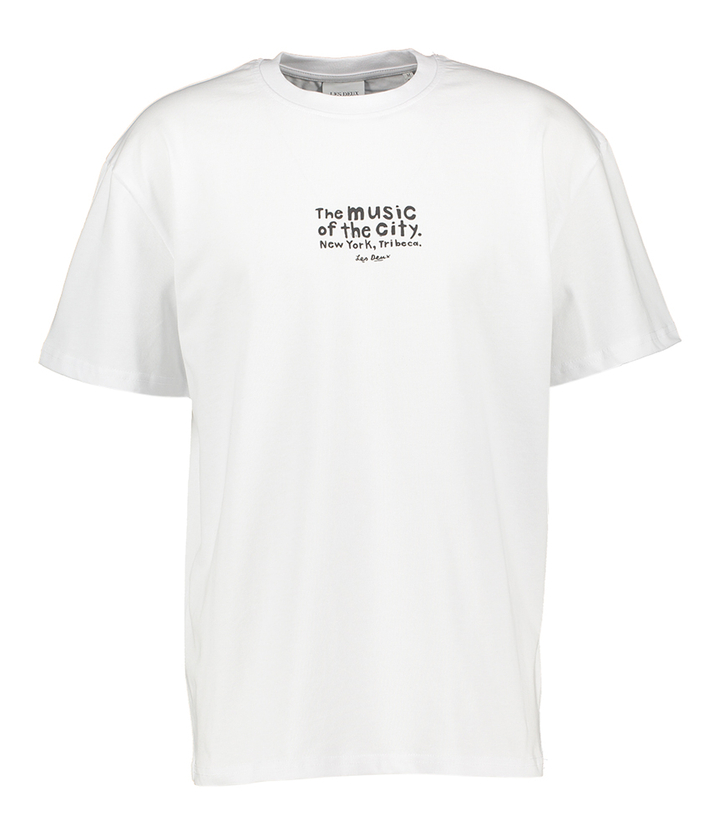 Witte katoenen t-shirt met ronde hals en speelde print op de achterkant Les Deux