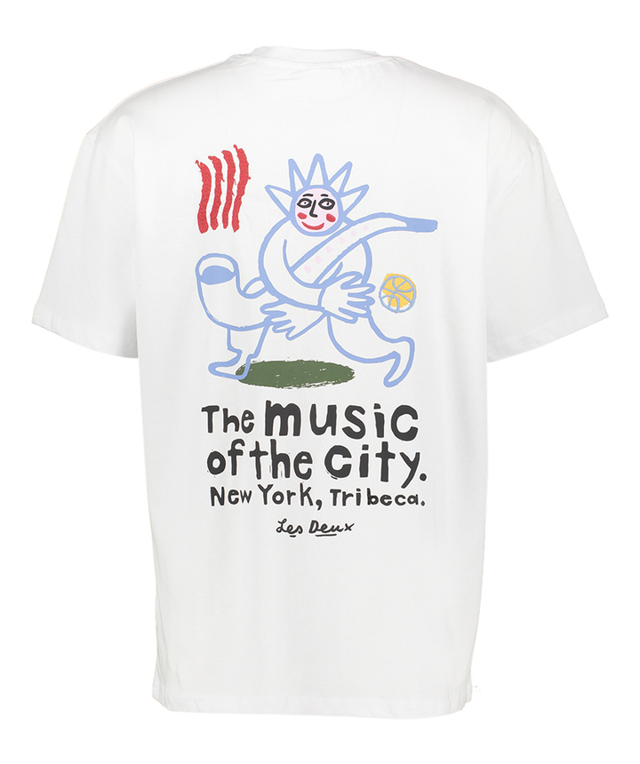 Witte katoenen t-shirt met ronde hals en speelde print op de achterkant Les Deux