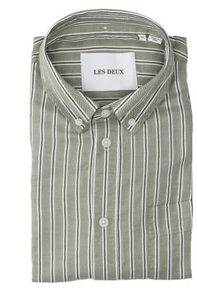 Les Deux White/chive green katoenen hemd (regular fit) met strepen