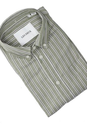 White/chive green katoenen hemd (regular fit) met strepen Les Deux