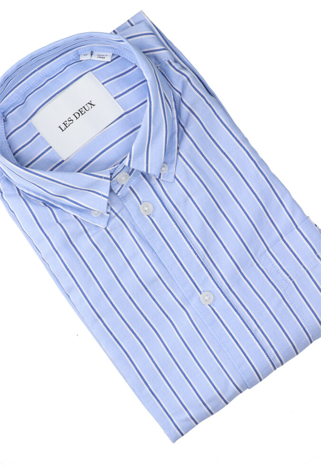 White/bel air blue katoenen hemd (regular fit) met strepen en lange mouwen Les Deux