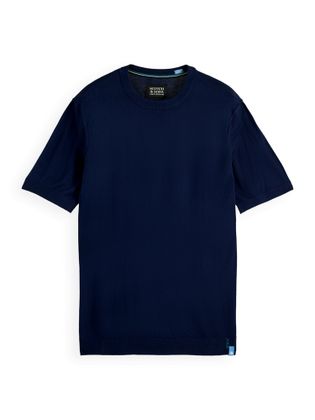 Scotch & Soda Donkeblauwe trui met korte mouwen