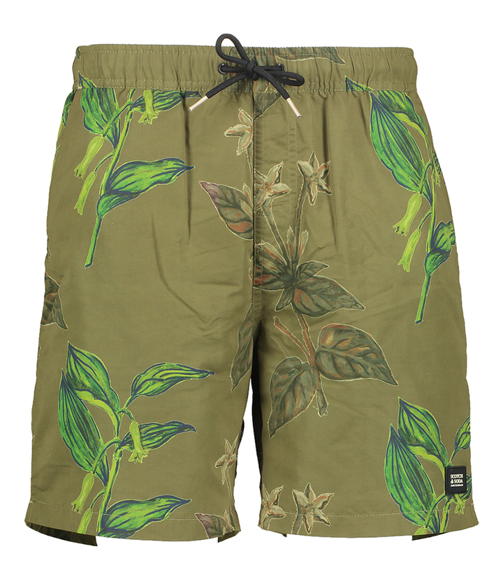 Kaki zwemshort met bloemenprint Scotch & Soda