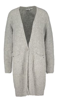 Xandres Grijze cardigan in wolmix met knoop en opgestikte zakken Bethy