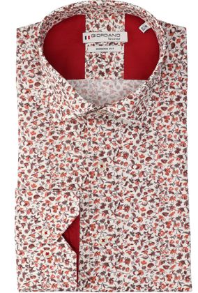 Giordano Ecru katoenen hemd in rode print (regular fit) met lange mouwen
