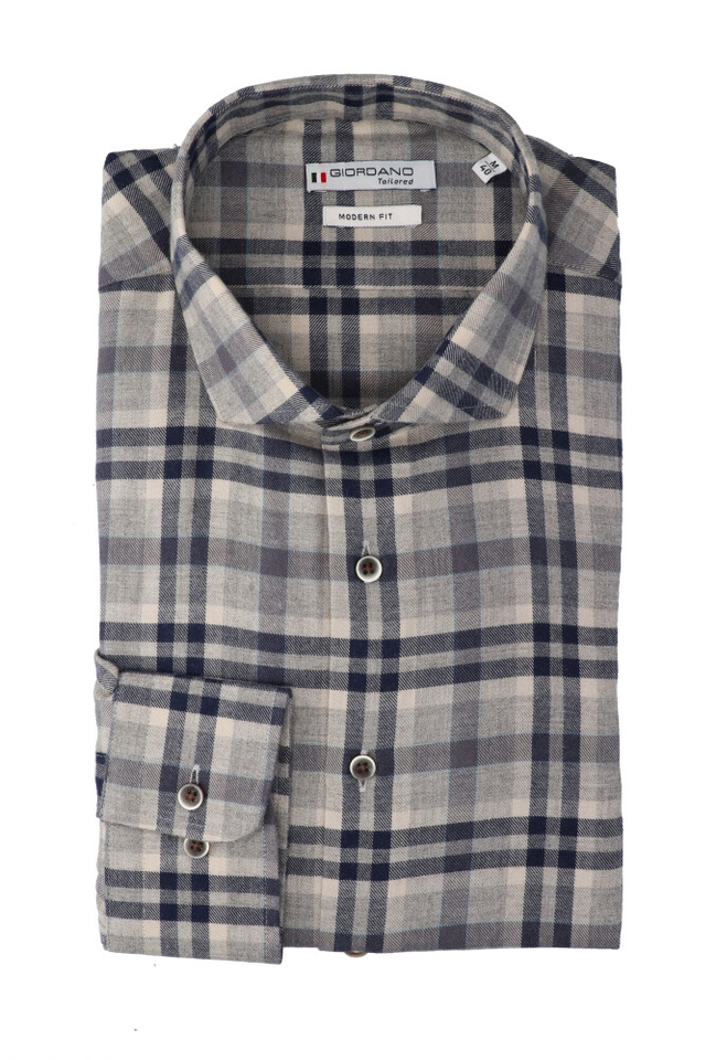 Beige katoenen hemd ( regular fit ) met ruiten en lange mouwen Giordano