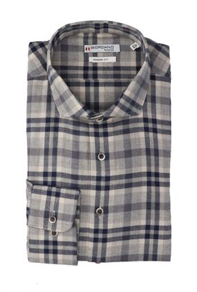 Giordano Beige katoenen hemd ( regular fit ) met ruiten en lange mouwen