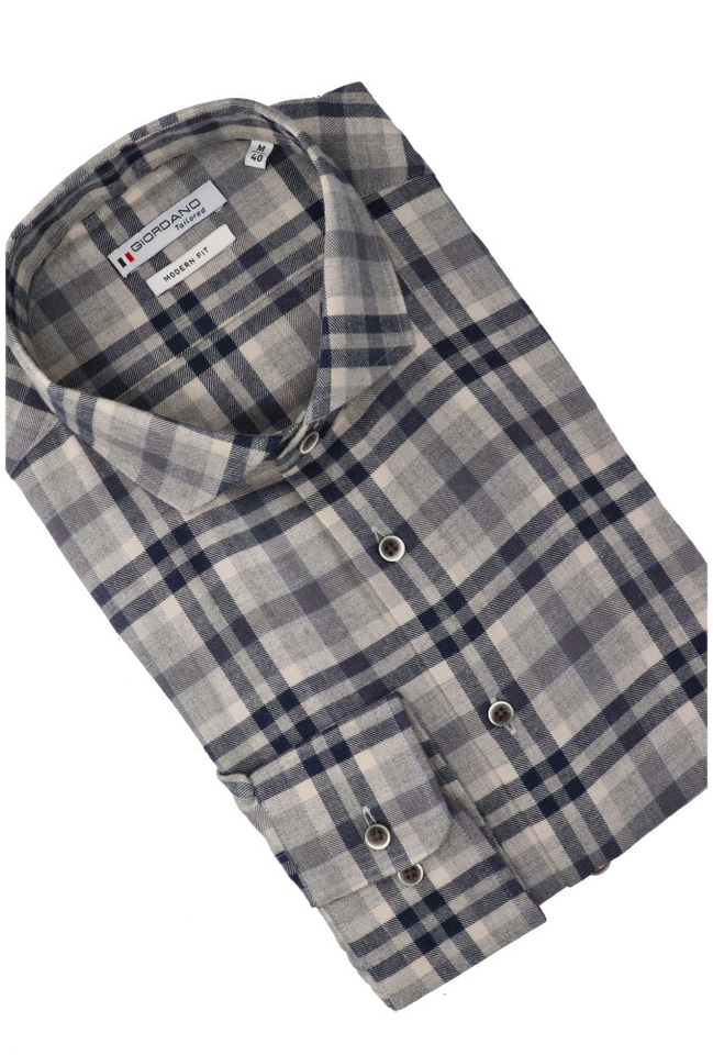 Beige katoenen hemd ( regular fit ) met ruiten en lange mouwen Giordano