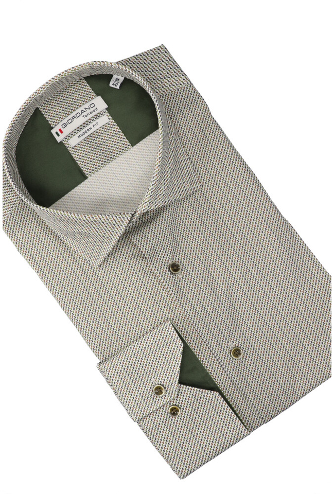 Groen katoenen hemd in print (regular fit) met lange mouwen Giordano