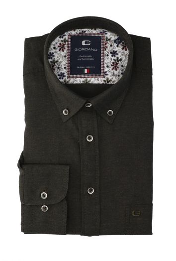 Kaki katoenen hemd ( regular fit) met lange mouwen Giordano 