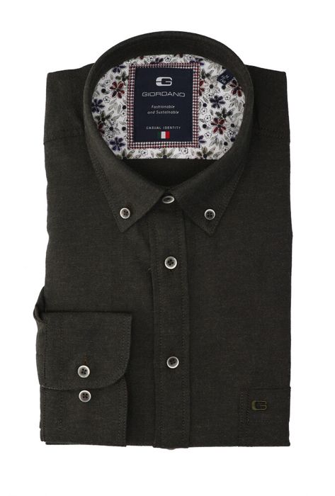 Kaki katoenen hemd ( regular fit) met lange mouwen Giordano