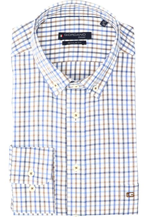 Beige katoenen hemd (regular fit) met ruiten en lange mouwen Giordano