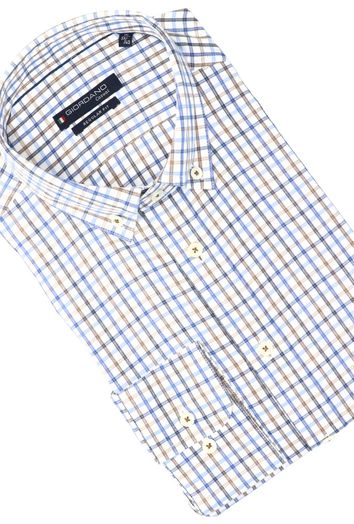 Beige katoenen hemd (regular fit) met ruiten en lange mouwen Giordano