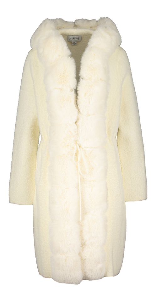 Ecru mantel faux met kap Joseph Ribkoff