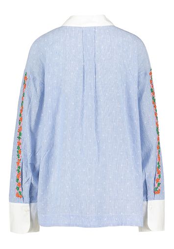 Blauw katoenen bloes met bloemendetail op de mouw Harkle Essentiel