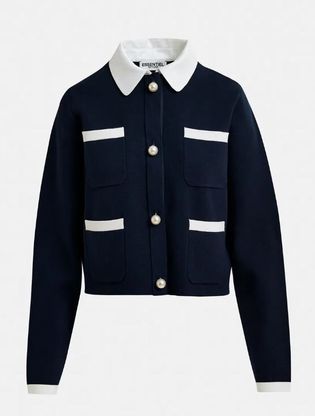 Essentiel Donkerblauwe cardigan met parel drukknopen Haurel