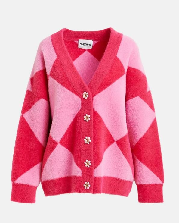 Roze geruite oversized cardigan met drukknopen How Essentiel 