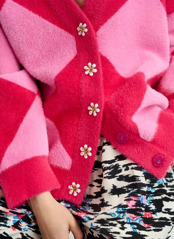 Roze geruite oversized cardigan met drukknopen How Essentiel 